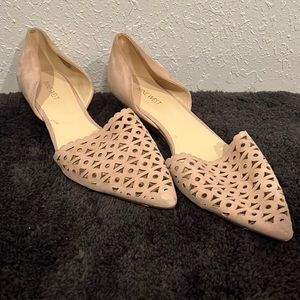 Very light pink, adorable cutouts, leather and manmade materials